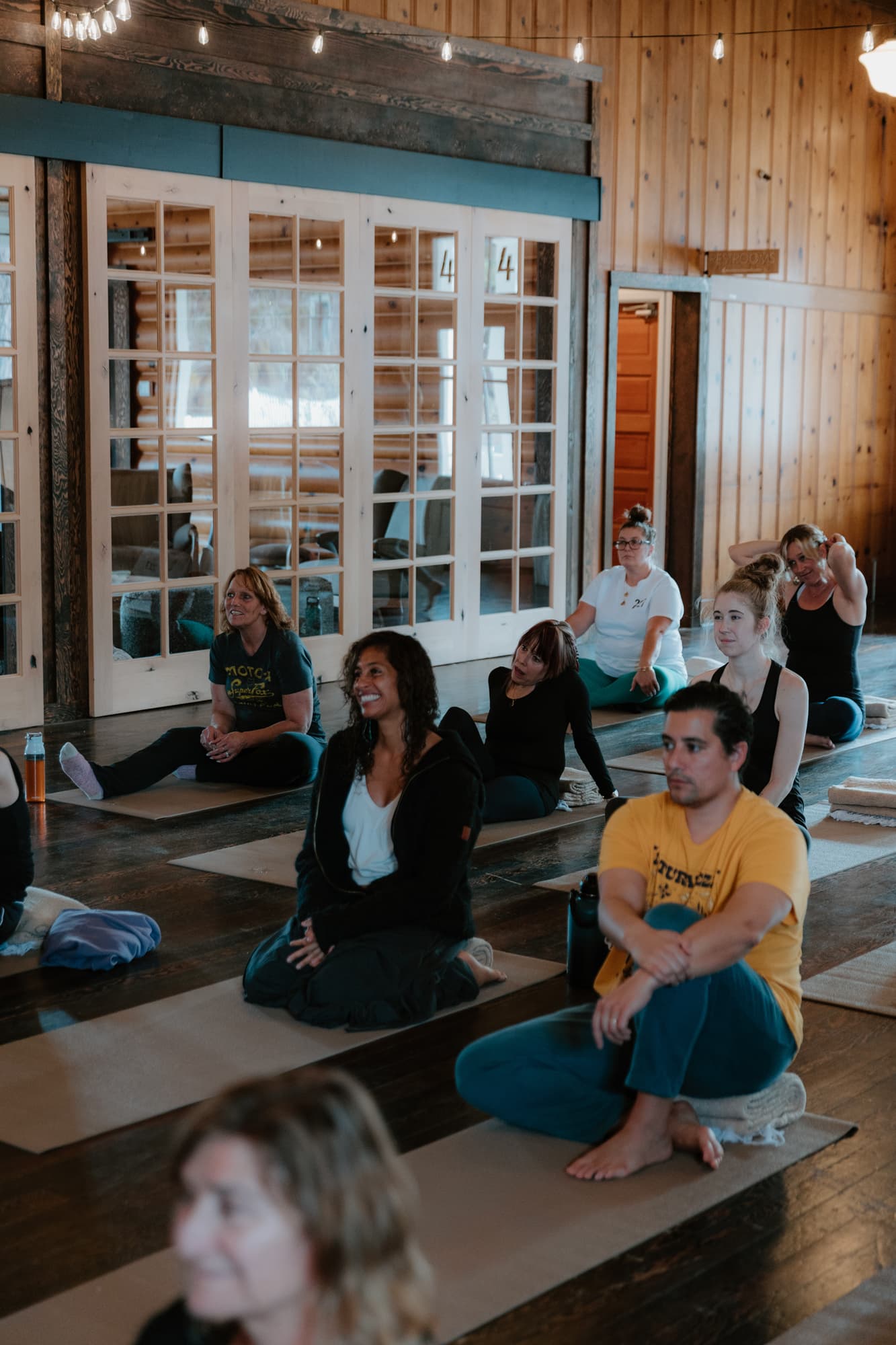A yoga group gathered together